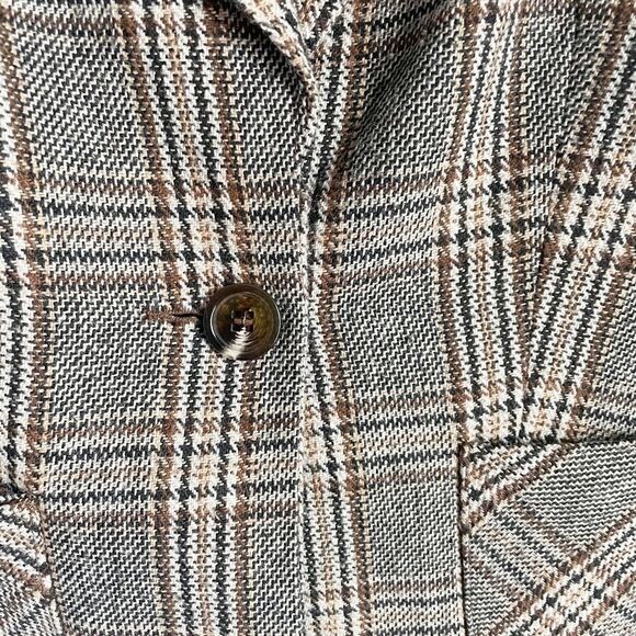 Dynamite Plaid Brown Tan Blazer W/Pockets 5 Tall - Picture 4 of 8